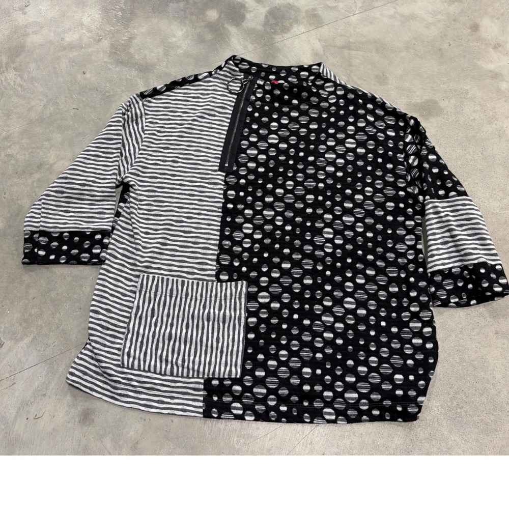 IC Collection by Connie K Womens Mixed Media Polka Dot Mock Neck Top M